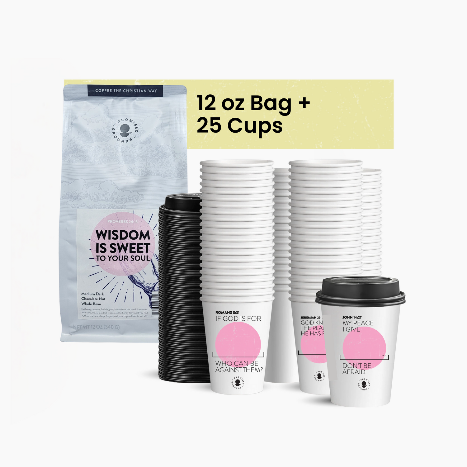 12oz Coffee + 25 Scripture Cups – Brew & Serve with Faith