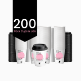 200 Pink Scripture Coffee Cups - Double Walled Paper Cups & Lids 12oz (Pink Edition)