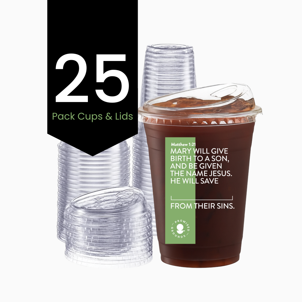 25 Holiday Plastic Scripture Cups & Lids 16oz (Christmas Edition)