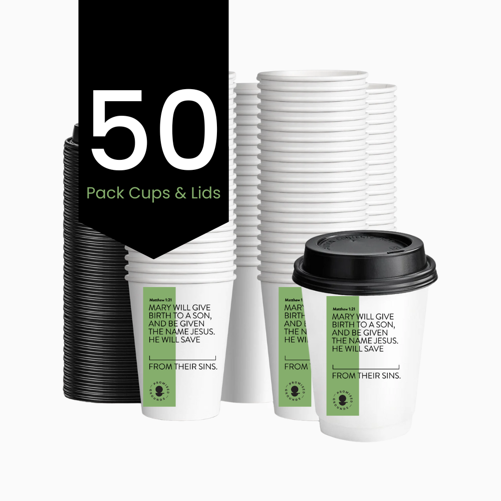 50 Christmas Scripture Coffee Cups - Double Walled Paper Cups & Lids 12oz (Christmas Edition)