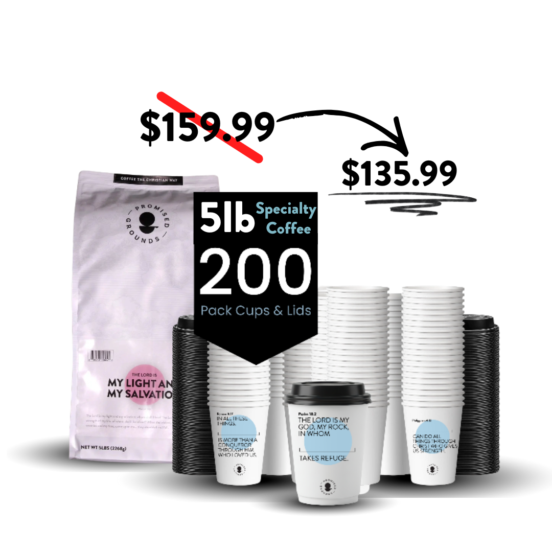 Church Brew Bundle – Bulk 5lb Coffee & Cups with a Calling (Blue Paper Cups) - Promised Grounds