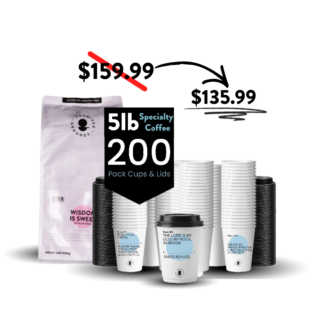 Church Brew Bundle – Bulk 5lb Coffee & Cups with a Calling (Blue Paper Cups) - Promised Grounds