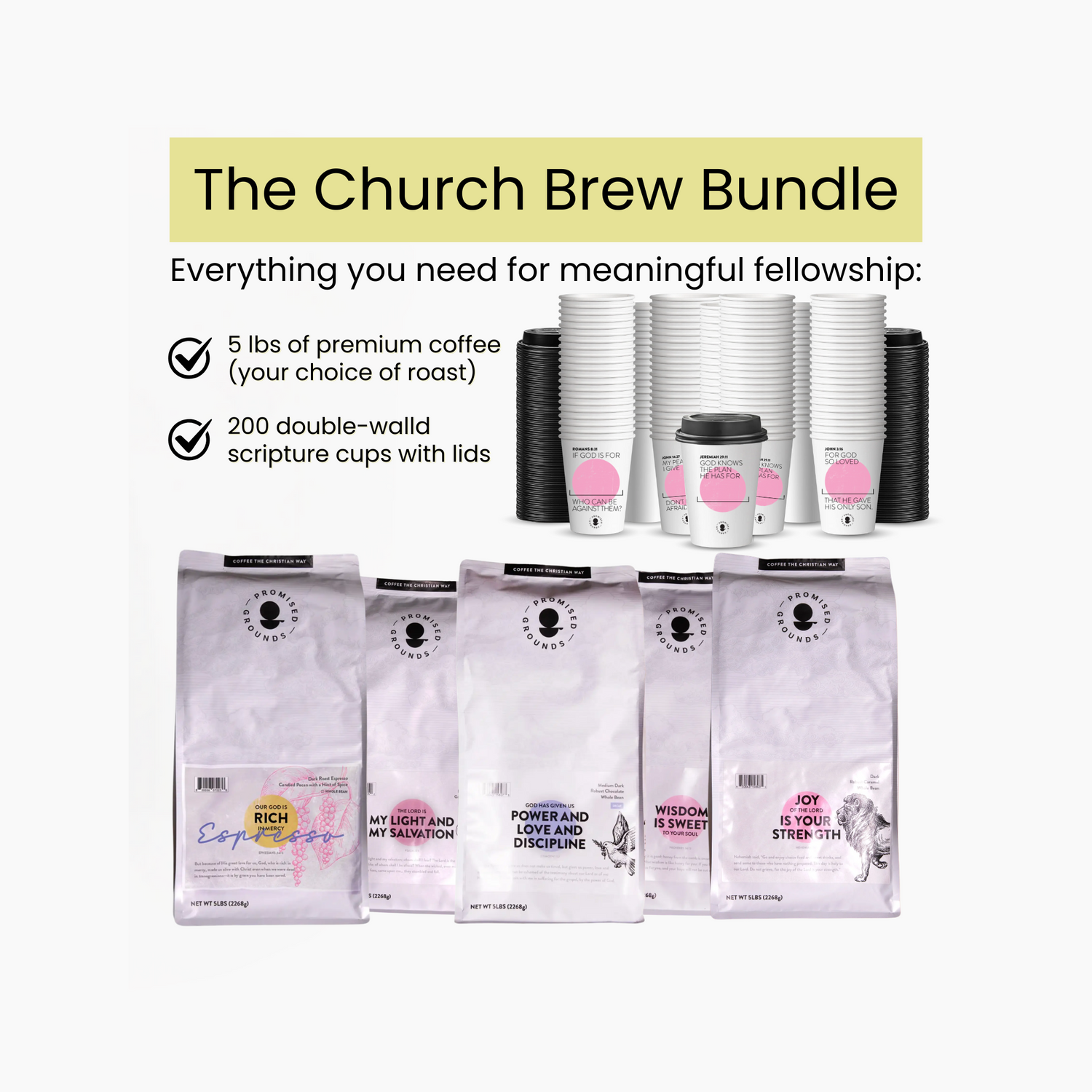 Church Brew Bundle – Bulk 5lb Coffee & Cups with a Calling (Pink Paper Cups)