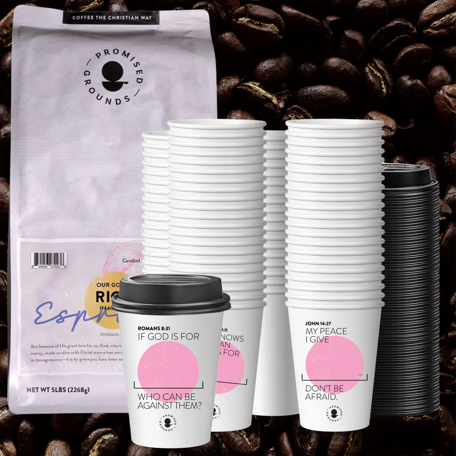 Church Brew Bundle – Bulk 5lb Coffee & Cups with a Calling (Pink Paper Cups) - Promised Grounds