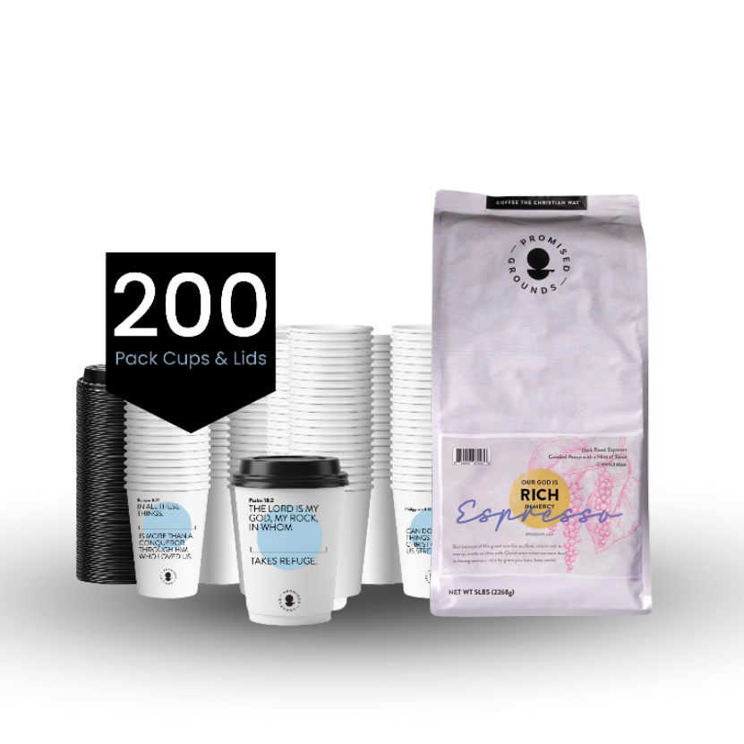Church Brew Bundle – Bulk 5lb Coffee & Cups with a Calling (Blue Paper Cups) - Promised Grounds