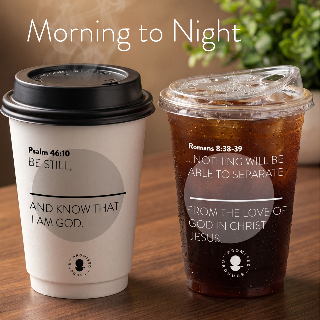 Grey Scripture Cups Bundle – 25 Hot + 25 Cold (Cups & Lids Only)