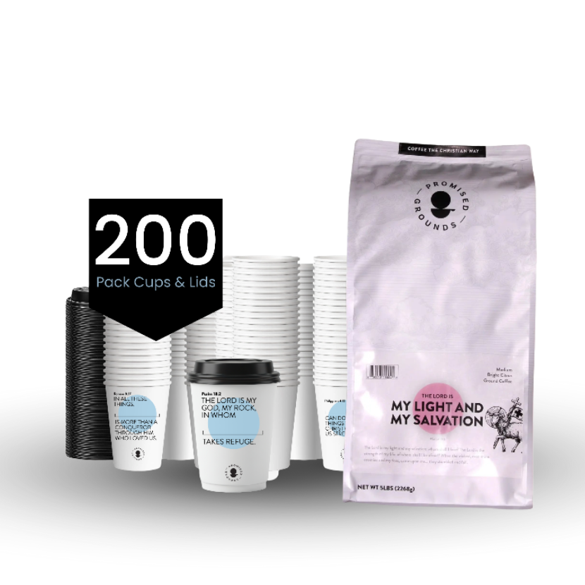 Church Brew Bundle – Bulk 5lb Coffee & Cups with a Calling (Blue Paper Cups) - Promised Grounds