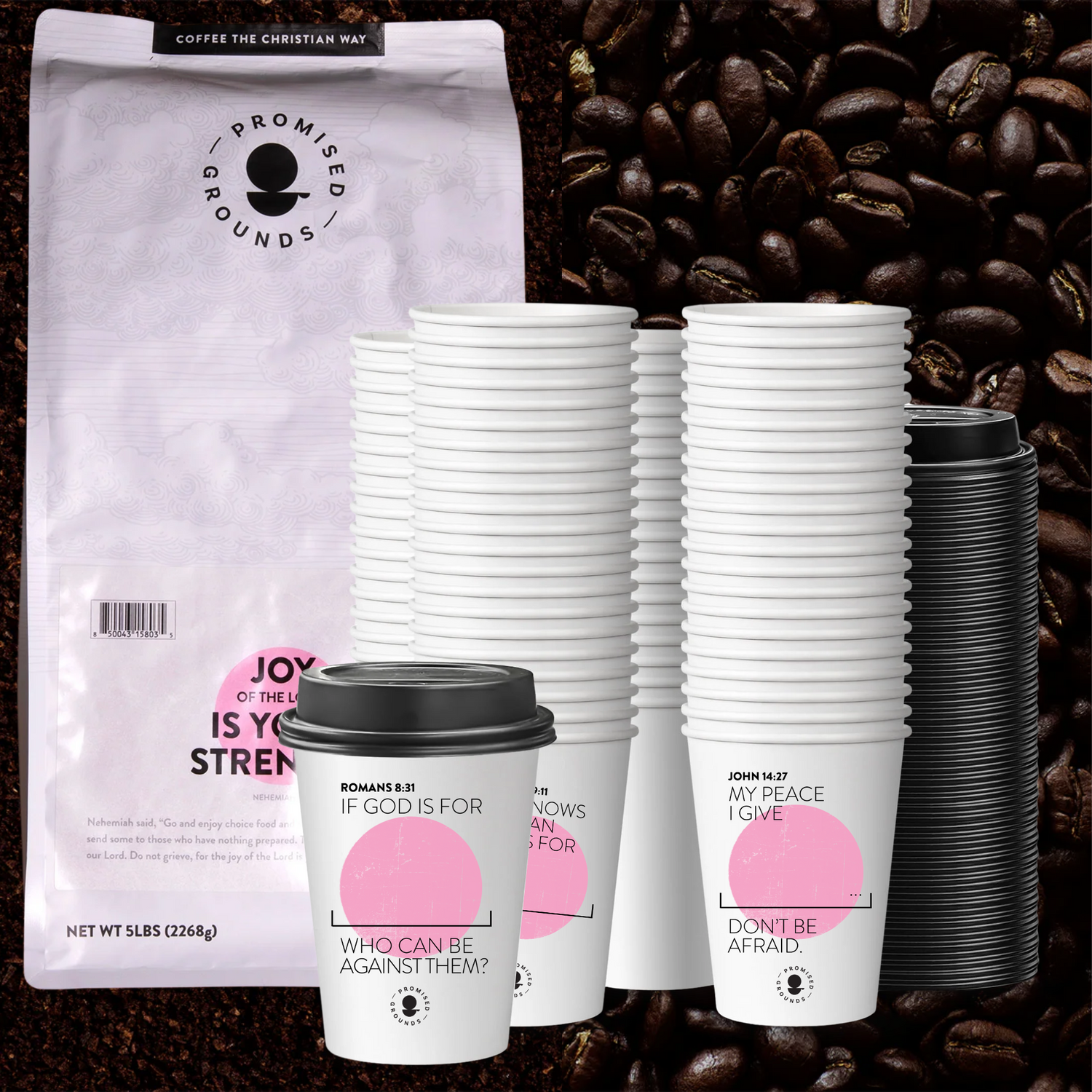 Church Brew Bundle – Bulk 5lb Coffee & Cups with a Calling (Pink Paper Cups) - Promised Grounds