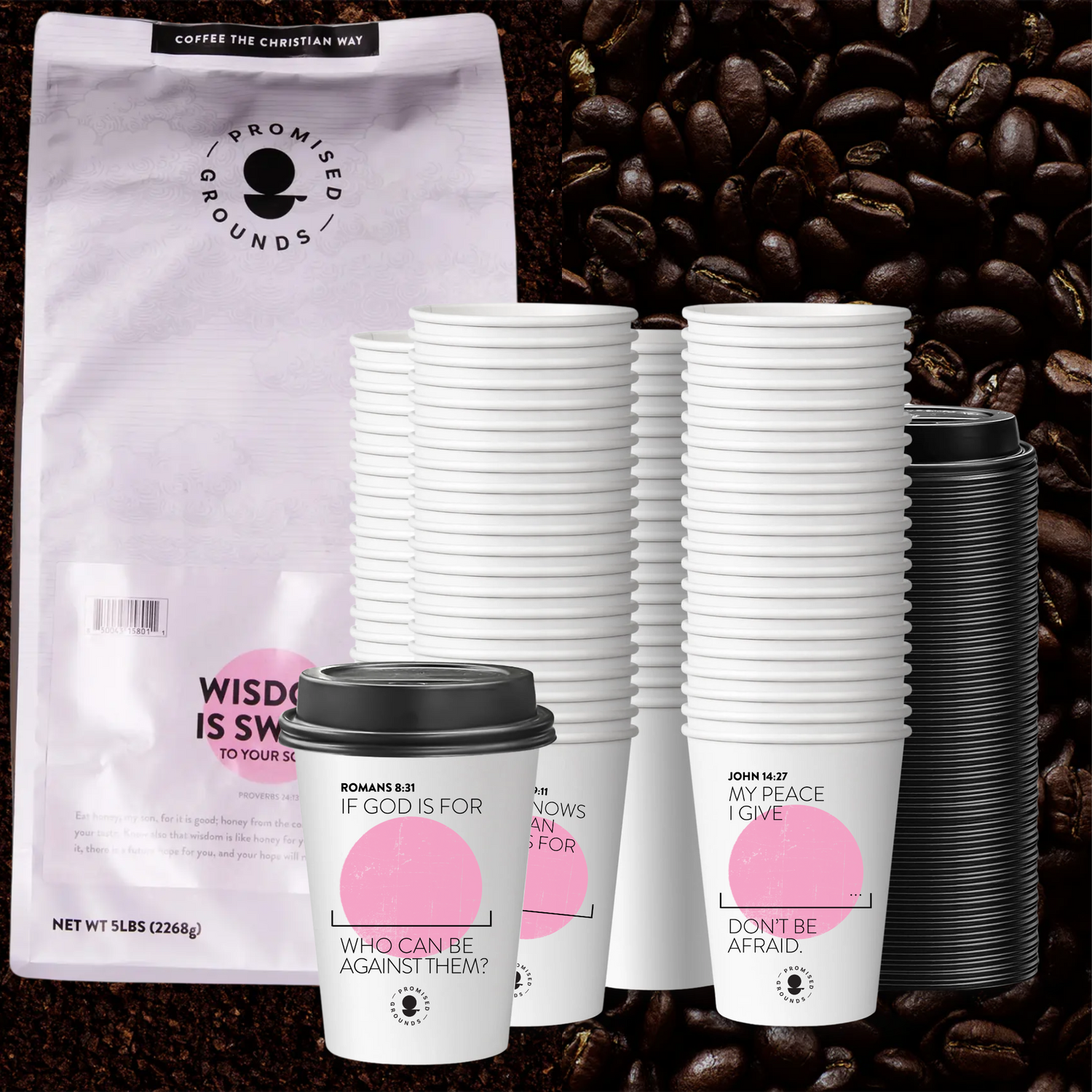 Church Brew Bundle – Bulk 5lb Coffee & Cups with a Calling (Pink Paper Cups) - Promised Grounds