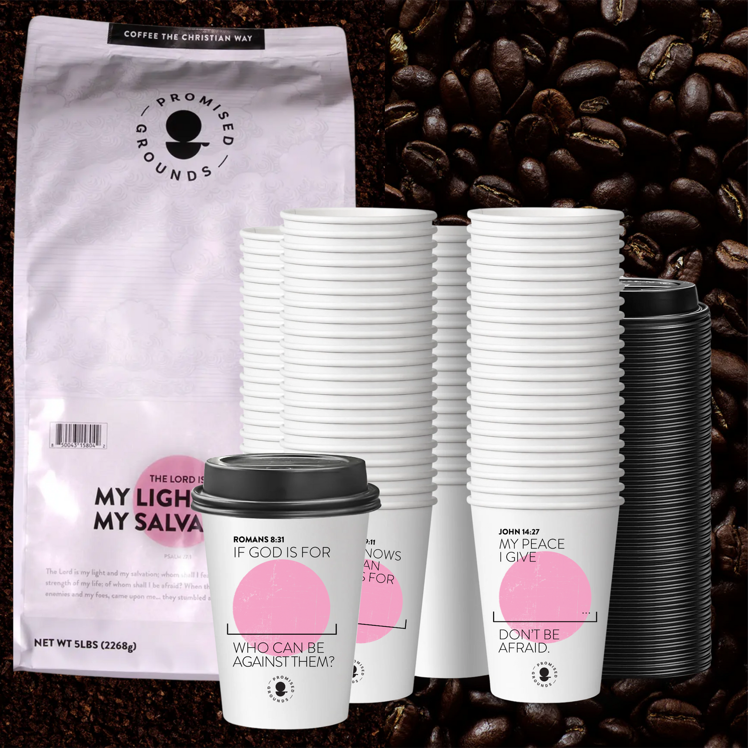 Church Brew Bundle – Bulk 5lb Coffee & Cups with a Calling (Pink Paper Cups) - Promised Grounds