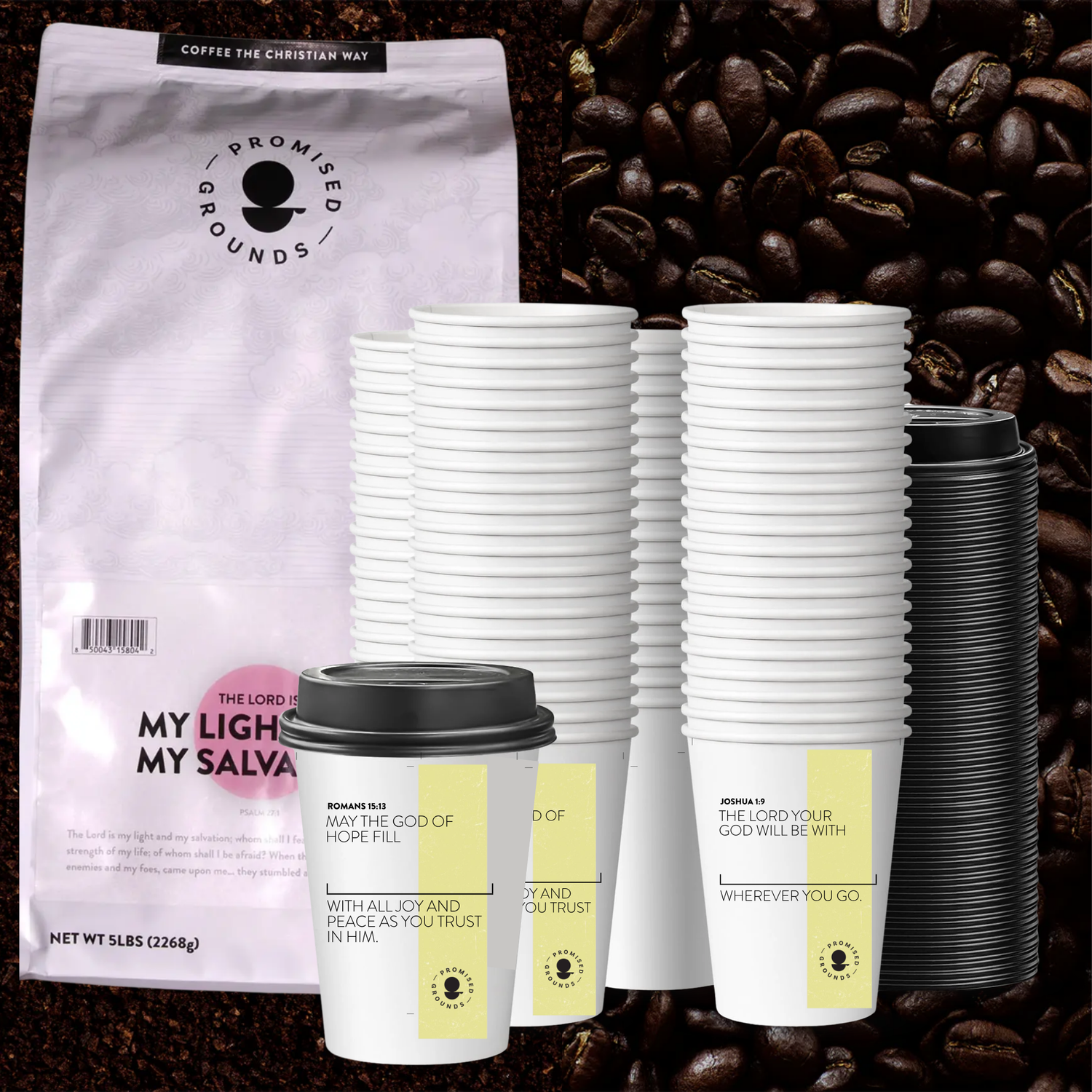 Church Brew Bundle – Bulk 5lb Coffee & Cups with a Calling (Yellow Paper Cups) - Promised Grounds