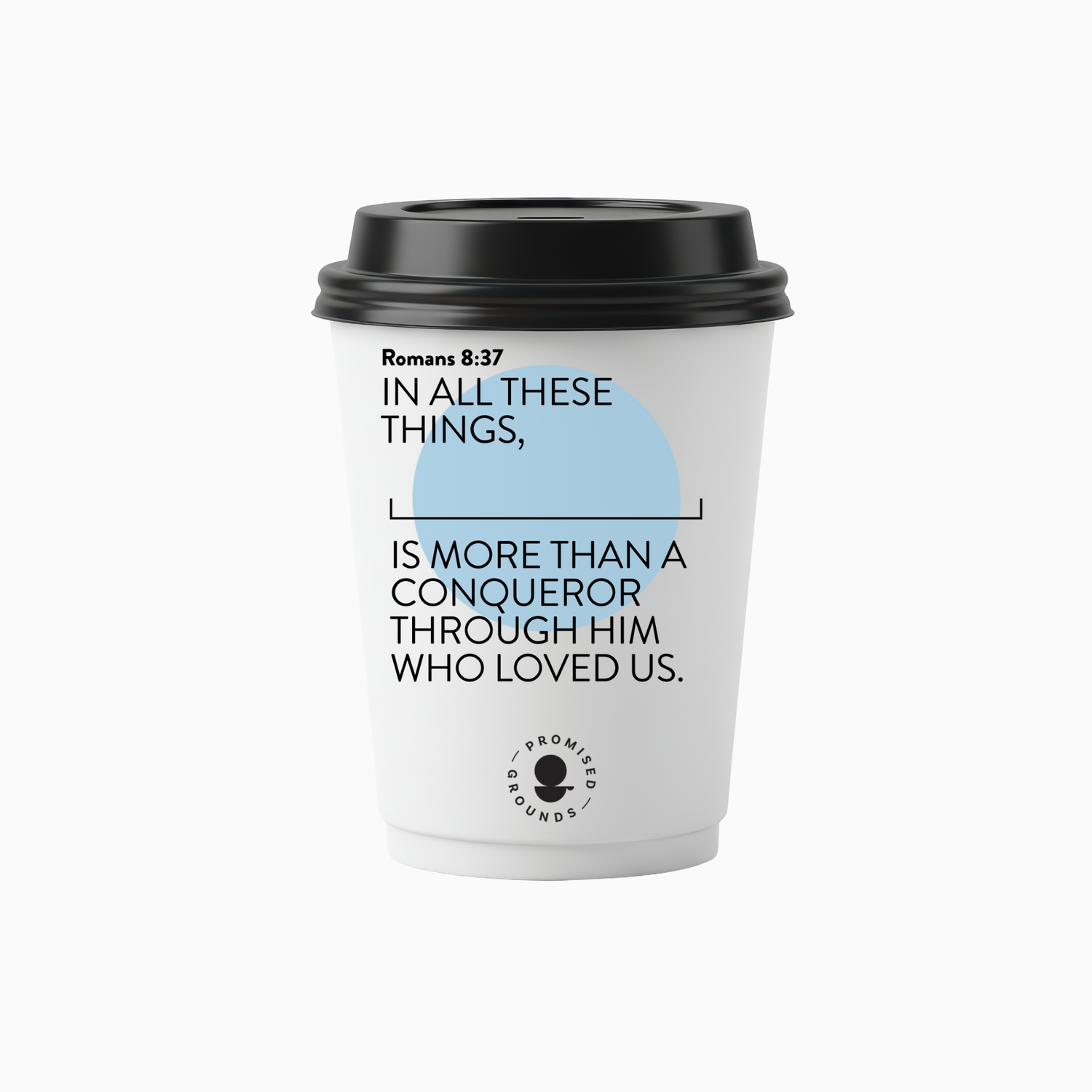 25 Blue Scripture Coffee Cups - Double Walled Paper Cups & Lids 12oz (Blue Edition)