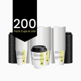 200 Yellow Scripture Coffee Cups - Double Walled Paper Cups & Lids 12oz (Yellow Edition)