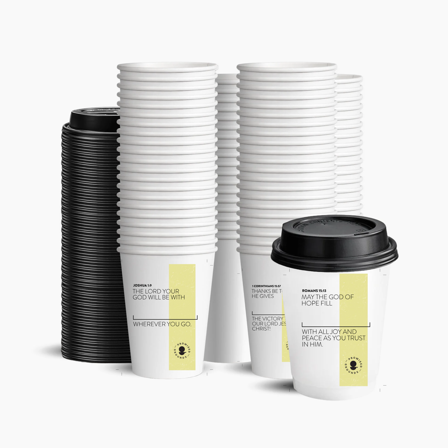Scripture Coffee Cups – 25 Personalized Yellow Scripture Coffee Cups
