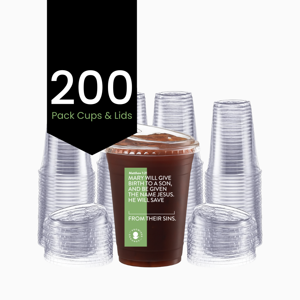 200 Holiday Plastic Scripture Cups & Lids 16oz (Christmas Edition)