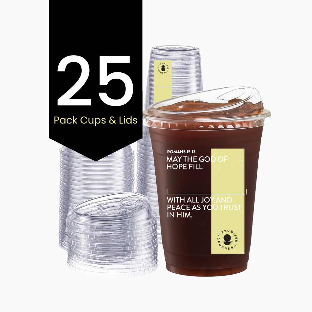 25 Yellow Plastic Scripture Cups & Lids 16oz (Yellow Edition)