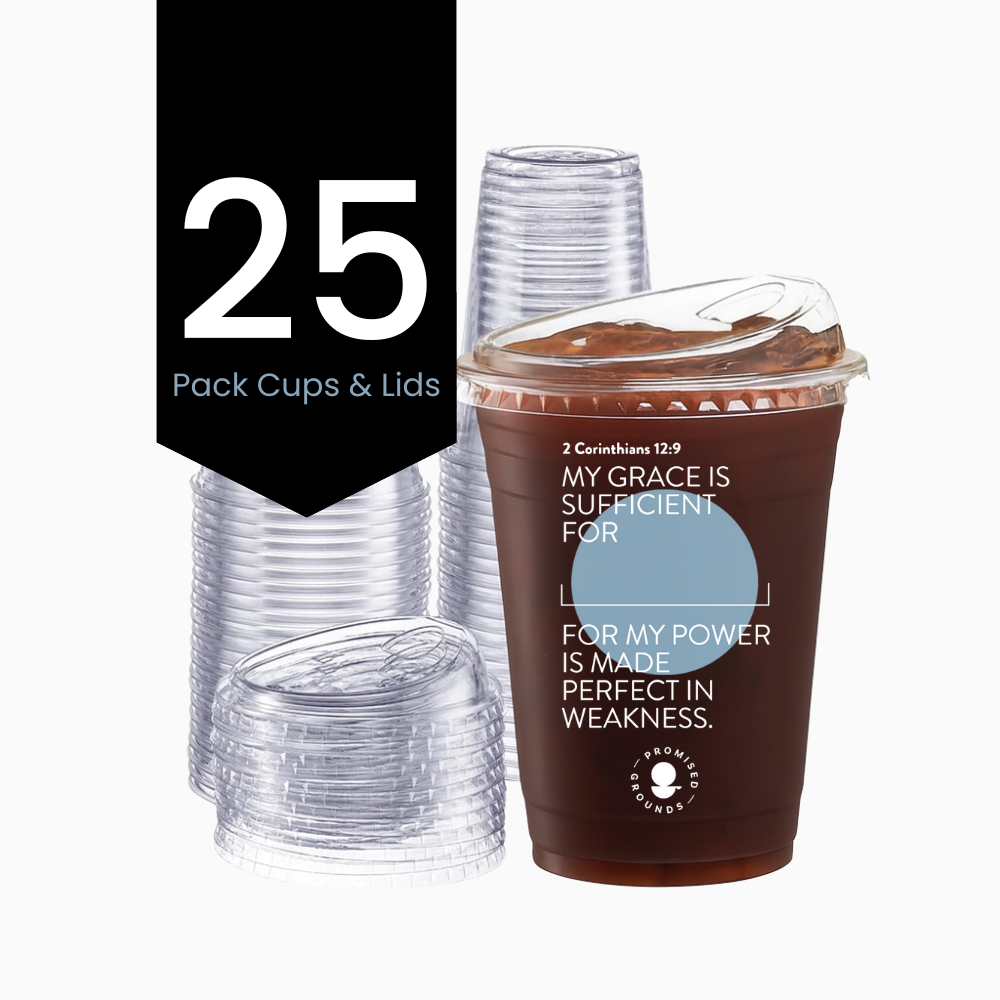 25 Blue Plastic Scripture Cups & Lids 16oz (Blue Edition)