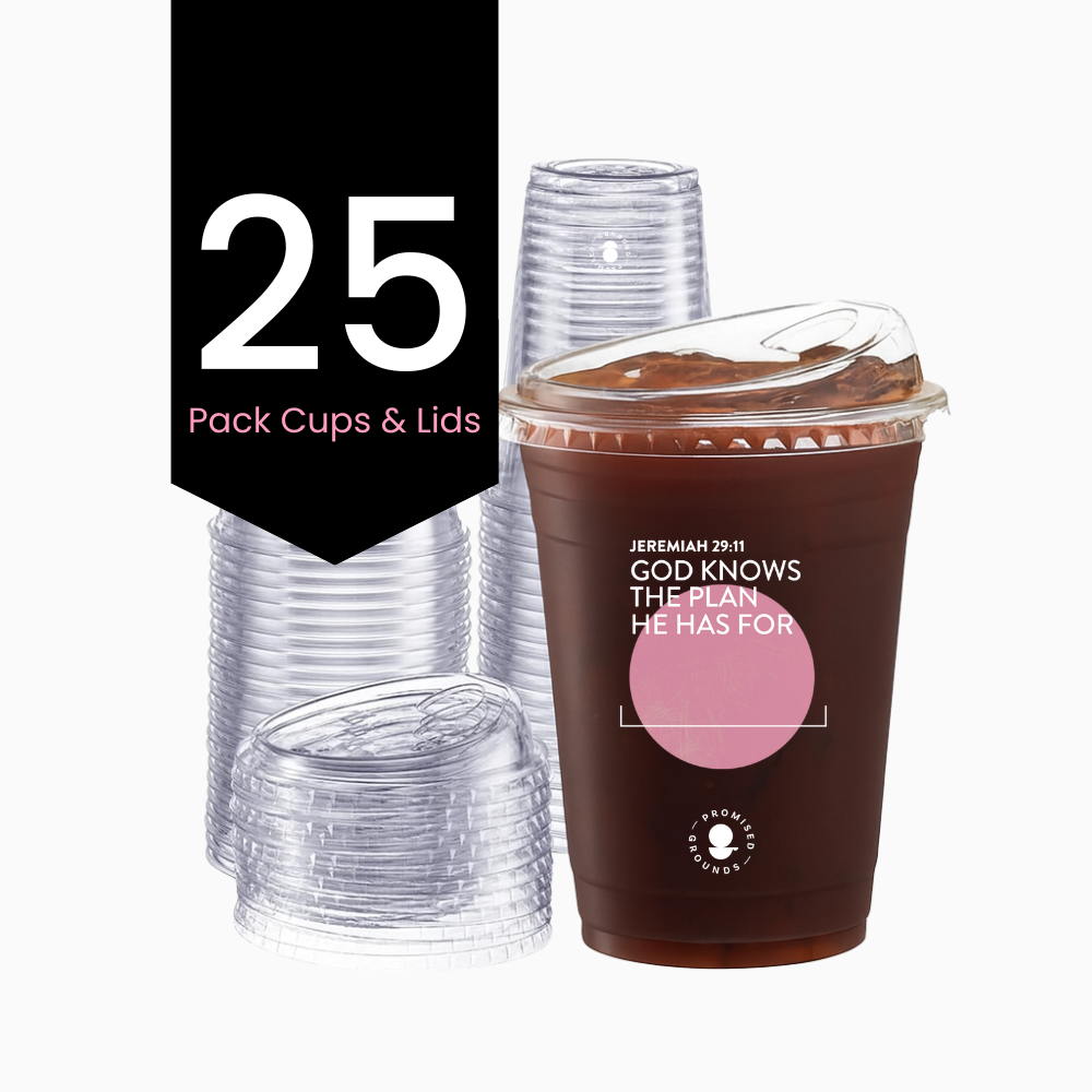 25 Pink Plastic Scripture Cups & Lids 16oz (Pink Edition)