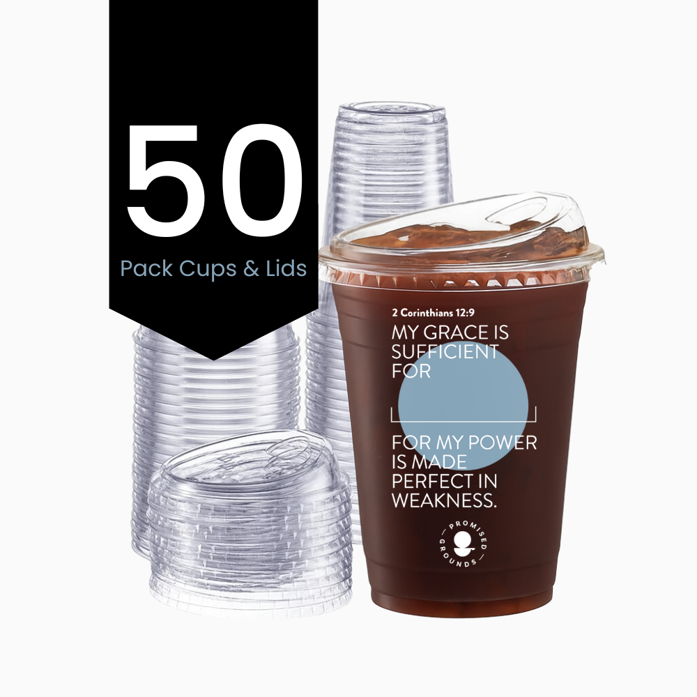 50 Blue Plastic Scripture Cups & Lids 16oz (Blue Edition)
