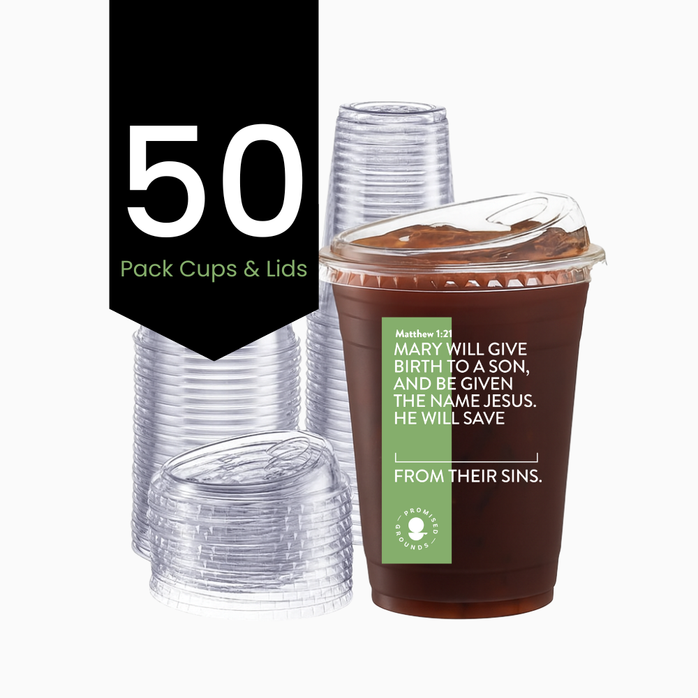50 Holiday Plastic Scripture Cups & Lids 16oz (Christmas Edition)
