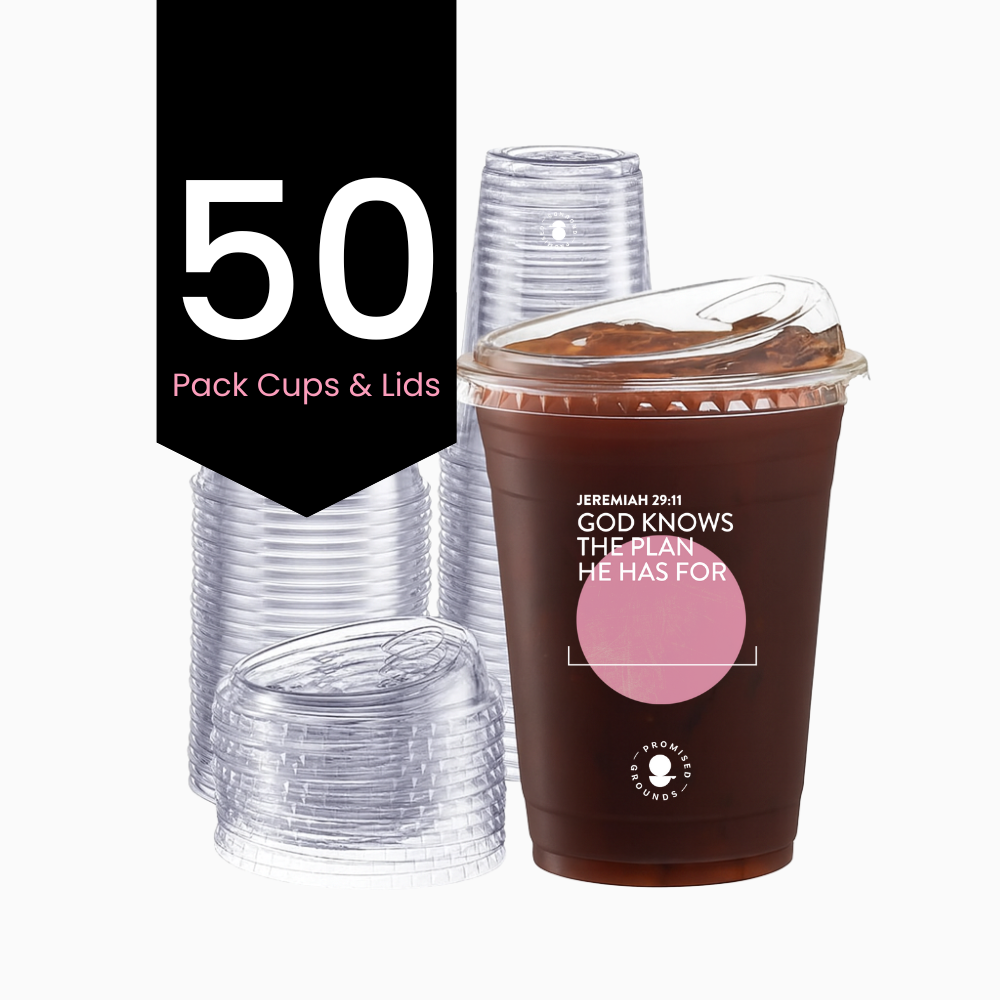 50 Pink Plastic Scripture Cups & Lids 16oz (Pink Edition)