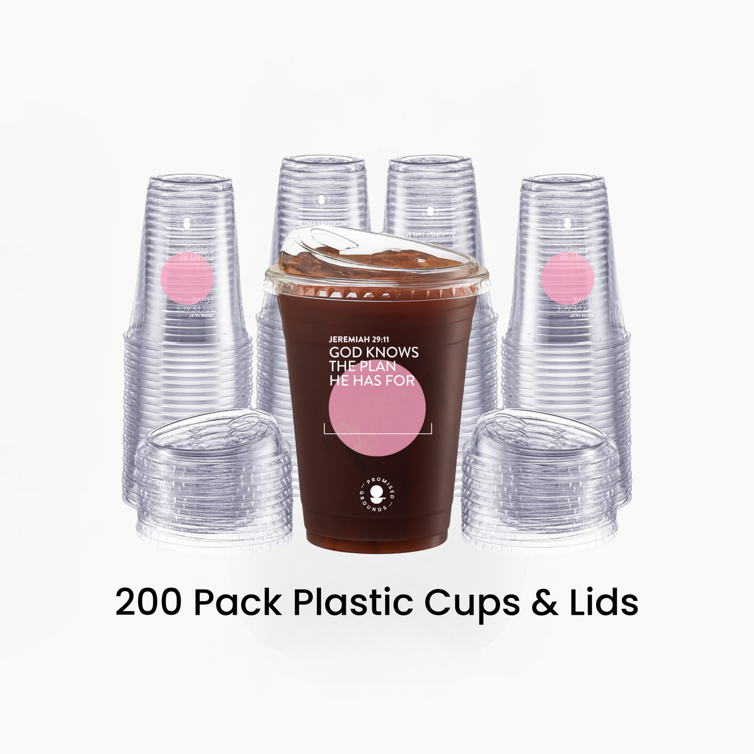 16oz Pink Plastic Scripture Cups & Lids (200-Pack)