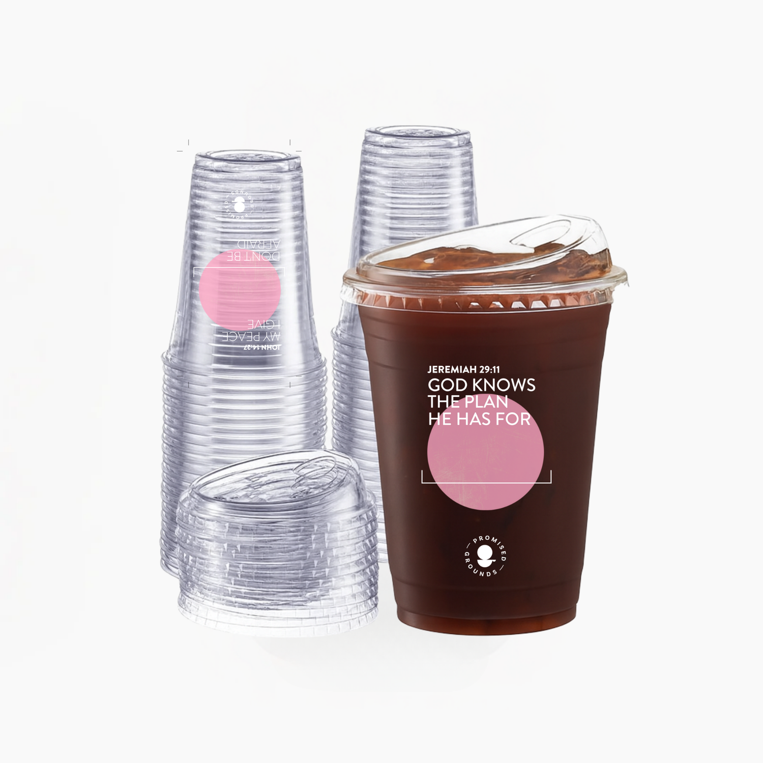 16oz Pink Plastic Scripture Cups & Lids (25-Pack)