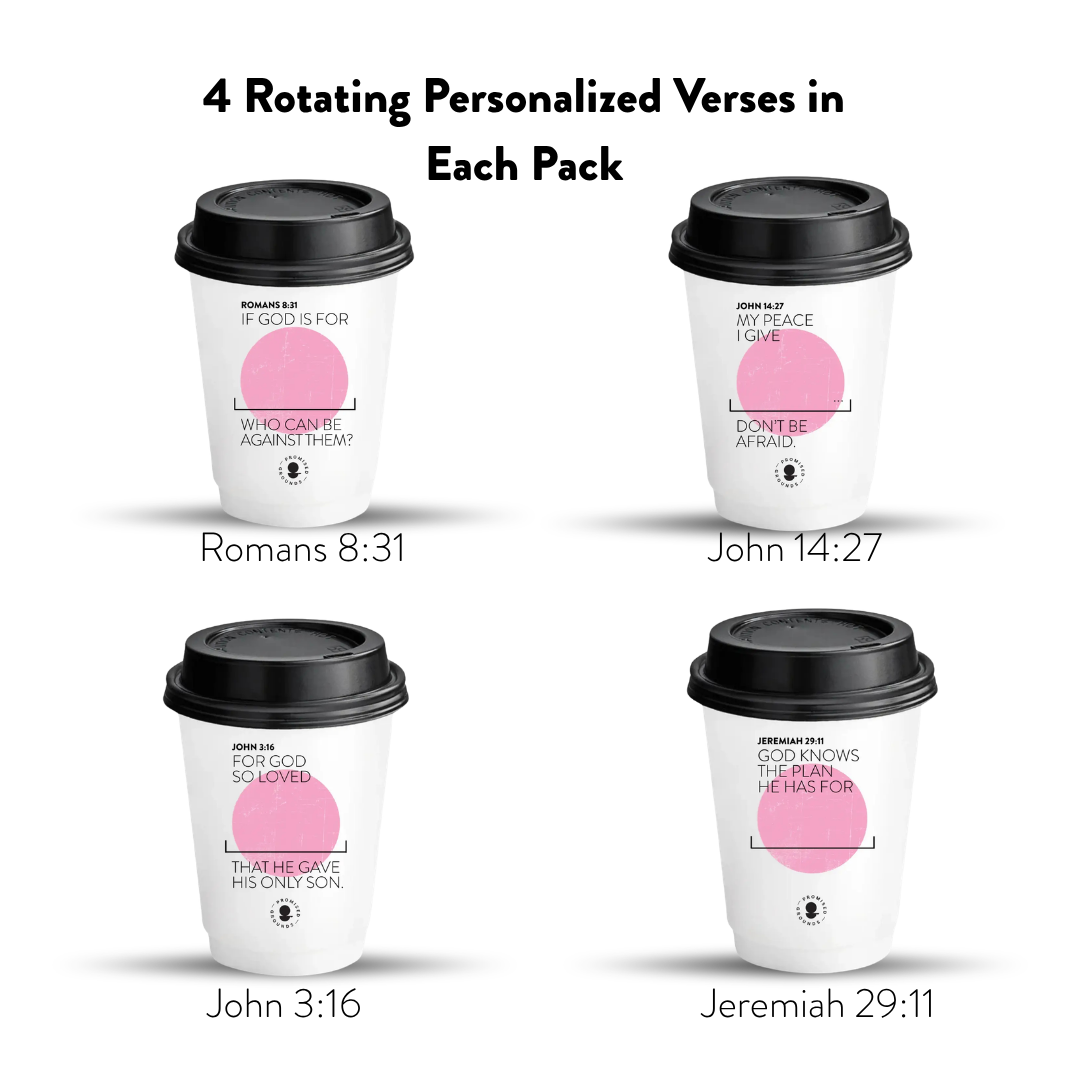 Pink Paper Scripture Cups & Lids - Promised Grounds
