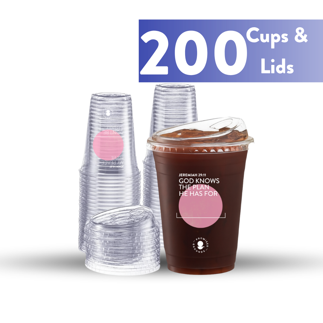 Pink Plastic Scripture Cups & Lids - Promised Grounds