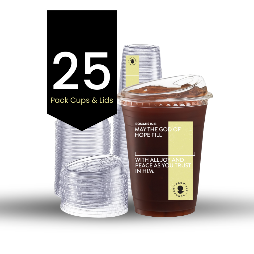Yellow Plastic Scripture Cups & Lids - Promised Grounds
