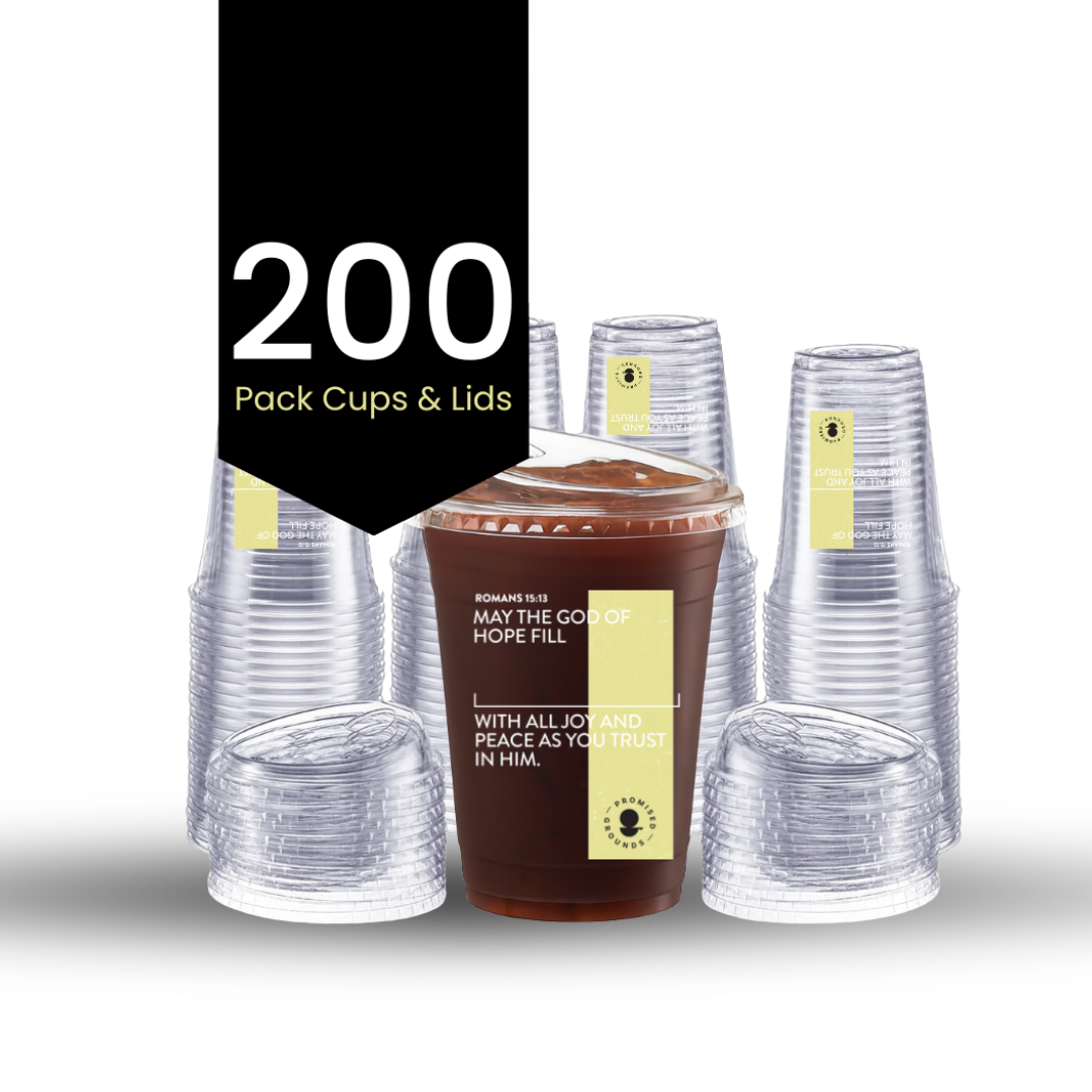Yellow Plastic Scripture Cups & Lids - Promised Grounds