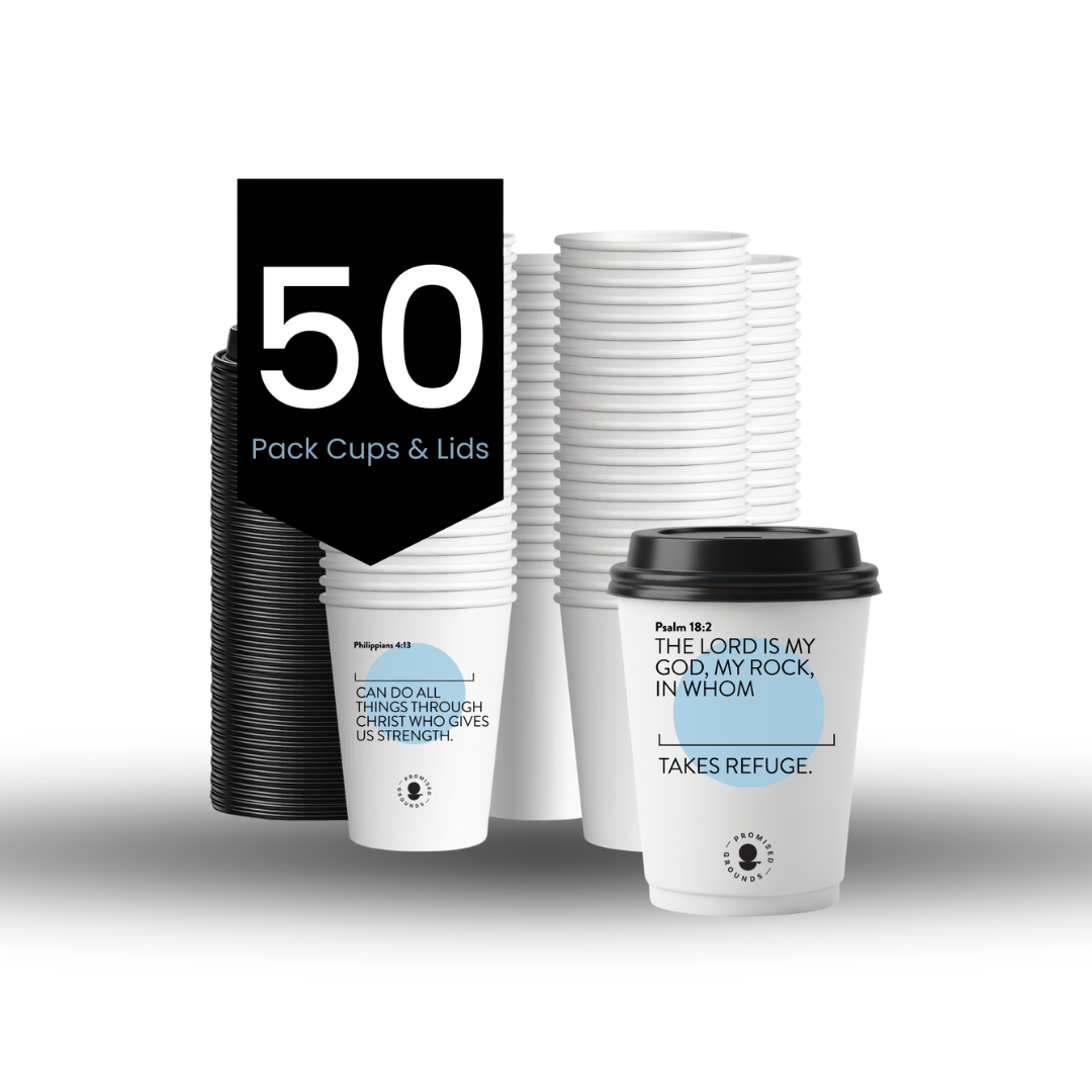 Blue Paper Scripture Cups & Lids - Promised Grounds