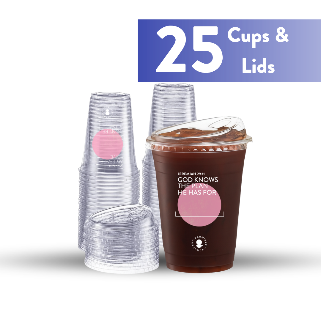 Pink Plastic Scripture Cups & Lids - Promised Grounds