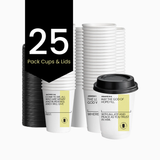 25 Yellow Scripture Coffee Cups - Double Walled Paper Cups & Lids 12oz (Yellow Edition)